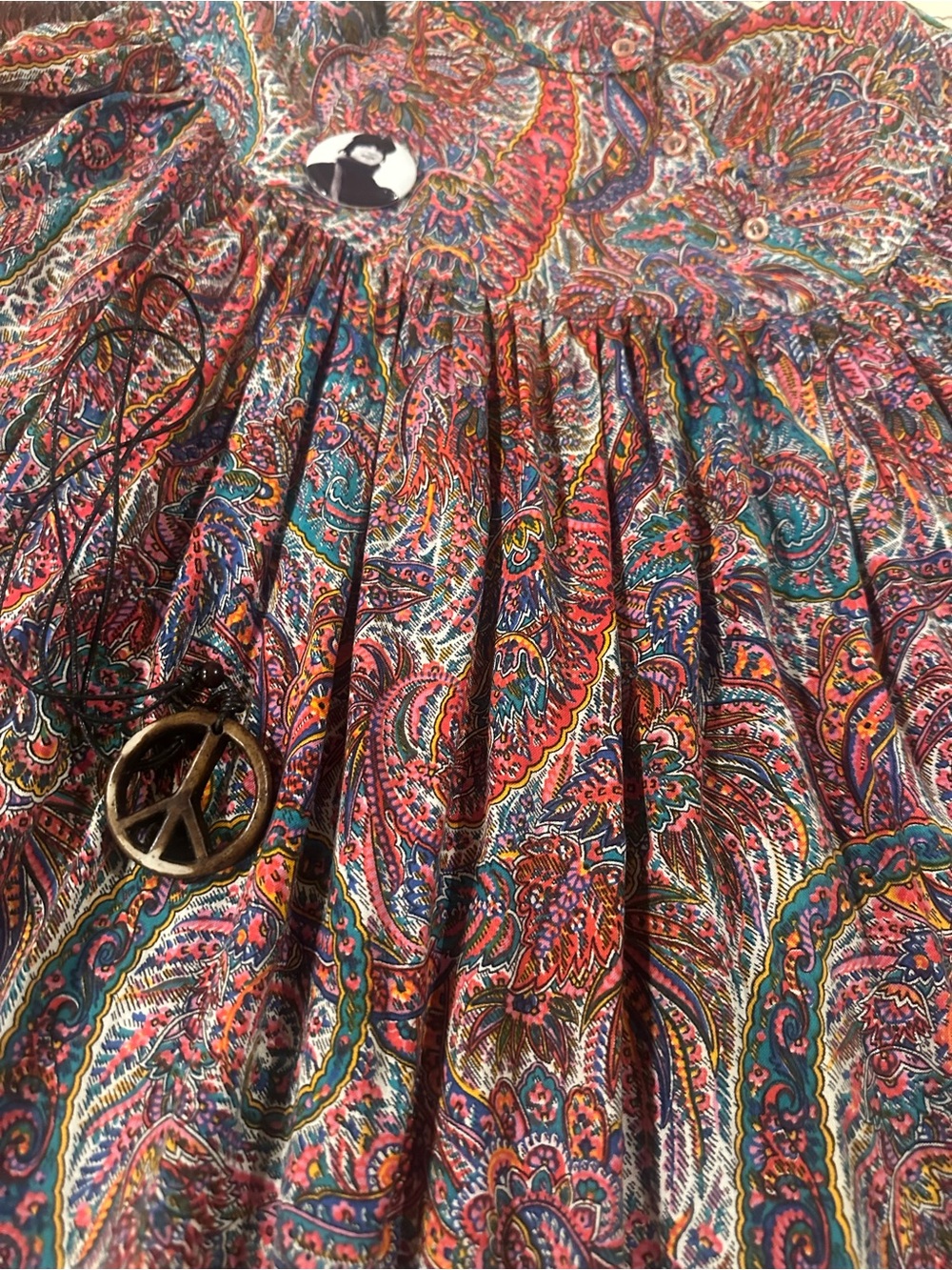 True Vintage 70s Plus Size Psychedelic Paisley Prairie Dress Boho Midi Pockets - Picture 2 of 11
